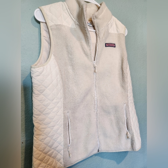 Vineyard Vines Womens Vest Ivory Quilted Sherpa Sleeveless Vest Full Zip Medium. - Picture 2 of 5